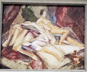 Original Acrylic on Board Framed Art Reclining Woman by Katherine Arredonde