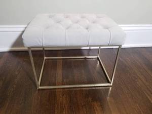 Gray Tufted Ottoman Foot Stool with Soft Gold Base