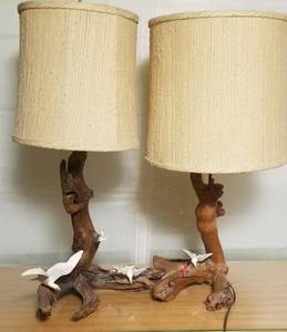 lot 26 image: Vintage Driftwood Table Lamps with Seagulls