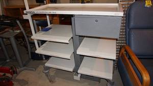 Olympus Evis Procedure Cart  TK-E2 With Extra Plug In Strip---Shelves Are Metal--On Casters That Lock. Mount--65 Tall  x  47 Wide  x  21 Deep