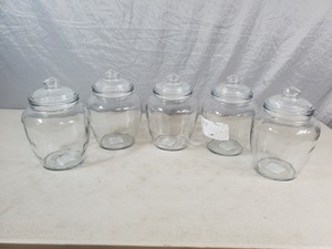 5 New Matching Anchor Glass Jars with Lids