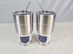2 New Meadowcraft 30 oz Stainless Steel Tumblers with Metal Straws