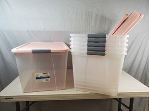 6 New 64 Quart Storage Totes with Latching Lids