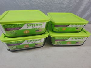 4 New Kitchen Classics Rectangular Glass Storage Containers