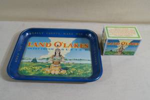 lot 27 image: Vintage Land O Lakes Butter Tray and Recipe Box
