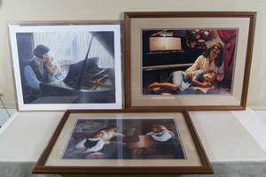 lot 38 image: 3 Robert Olson Mother and Children By a Piano Art Prints