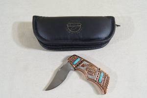 lot 107 image: Franklin Mint Collector Pocket Knife - Native American Design - Turquoise