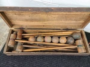 lot 25 image: Antique Croquet Set and Vintage Ball Hopper