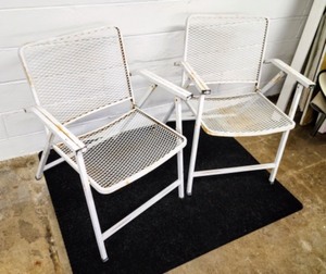 lot 28 image: Pair of Vintage White Metal Folding Chairs
