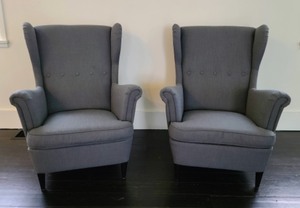 lot 2 image: Pair of Grey Upholstered Chairs by Ikea