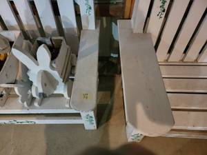 2 hand crafted benches with 2 bunny...