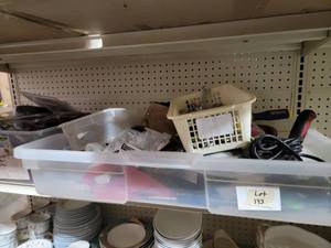 4 totes and 1 basket full of assort...