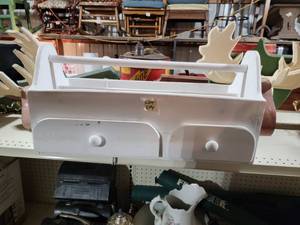 2 Moose coat racks, carpenters box...