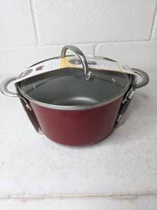 lot 62 image: Ayesha Curry Home Collection Porcelain Enamel Nonstick Covered Sauce Pot in Sienna Red