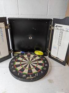 lot 73 image: Accudart Union Jack Solid Wood Classic Bristle Dartboard Cabinet Set