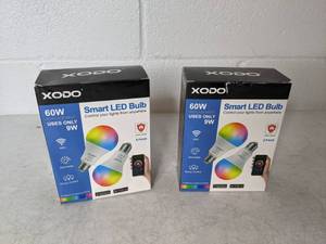 lot 163 image: Lot of 2 Boxes XODO 4-Pack 60-Watt Wi-Fi Smart Lightbulbs