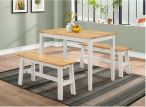 lot 96 image: 4D Concepts 534110 New York Table with 2 Benches, Natural & White