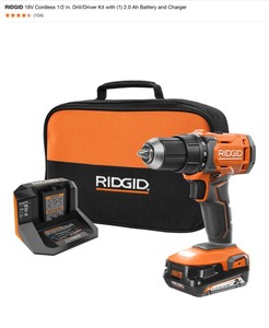 lot 24 image: RIDGID 18V Cordless 12 in. DrillDriver Kit with (1) 2.0 Ah Battery and Charger. See Pictures
