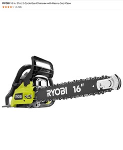 lot 26 image: RYOBI 16 in. 37cc 2-Cycle Gas Chainsaw with Heavy-Duty Case. See Pictures