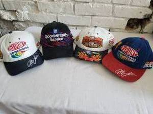 lot 72 image: NOS  Four NASCAR Embroidered Baseball Caps  2 Leather