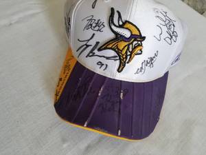 lot 58 image: Three Autographed Minnesota Vikings Hats  2002 Season