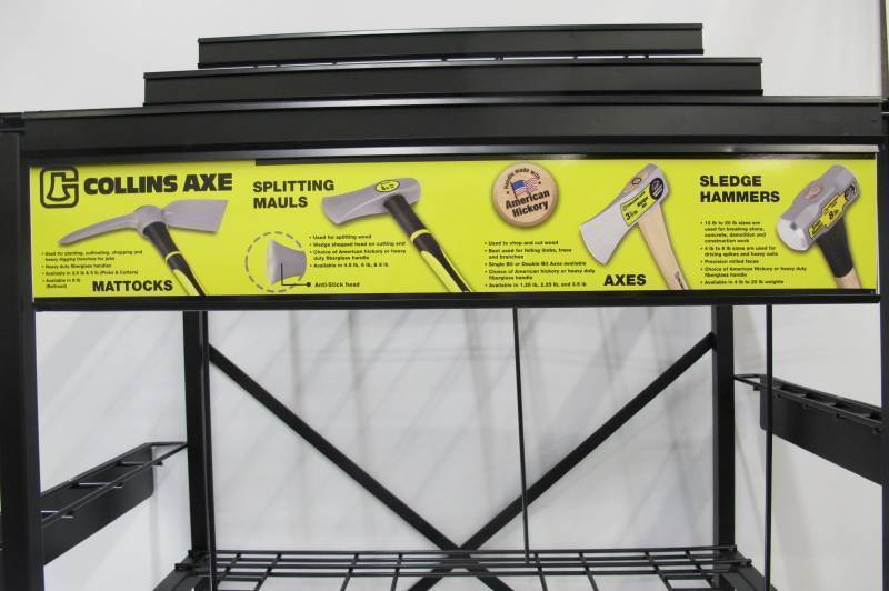 lot 168 image: Collins Small Striking Tool Rack 120 High - Store Display for Axes Shovels Pickaxe Etc