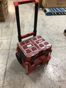 lot 2 image: PACKOUT 22 in. Rolling Tool Box and 11-Compartment Impact Resistant Portable Small Parts Organizer by Milwaukee Customer Returns See Pictures