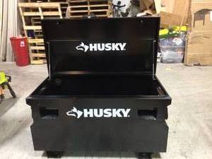 lot 20 image: 48 in. W x 24 in. D Steel Job Site Tool Box in Black by Husky Customer Returns See Pictures