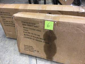 lot 106 image: Lot of 2 Kipling Gunmetal Gray Metal Counter Stool with Back (16.54 in. W x 38.98 in. H) not used