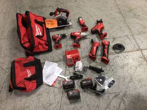 lot 13 image: M18 18-Volt Lithium-Ion Cordless Combo Kit 7 Tools with Batteries and charger  Milwaukee Customer Returns See Pictures