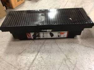 lot 21 image: 71.38 in. Matte Black Aluminum Full Size Crossbed Truck Tool Box by Weather Guard slight damage Customer Returns See Pictures