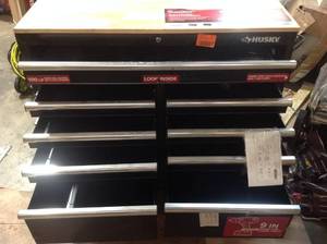 46 in. W x 24 in. D 9-Drawer Gloss Black Deep Tool Chest Mobile Workbench with Hardwood Top Slighly Damage on the Back Part See Pictures