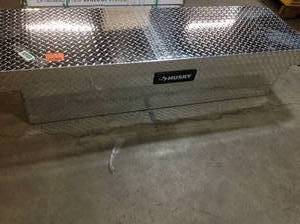 Husky 71.36 Diamond Plate Aluminum Full Size Crossbed Truck Tool Box Customer Returns See Pictures