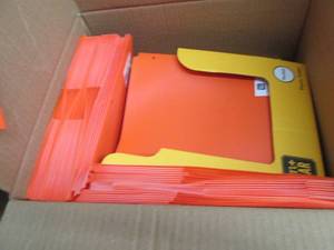 Box of Orange Poly Folders...