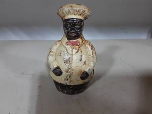 Antique Cast Iron Black Jolly Chef Bank 5 Tall