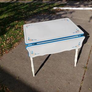 Vintage Enamel Aluminum Top Drop Leaf Table