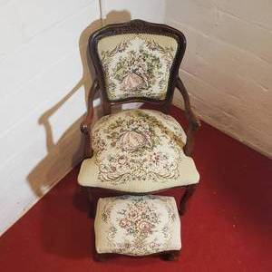 Vintage Louis XV Upholstered Armchair and Ottoman