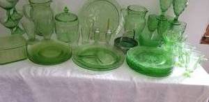 Huge Collection of Green Depression Glass