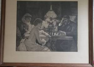 Framed Engraving by Ernest Duez  Sous de Lampe