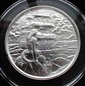 Ultra High Relief 2 Oz. Mermaid Silver Round