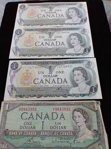 4 Older Canadian $1 Notes