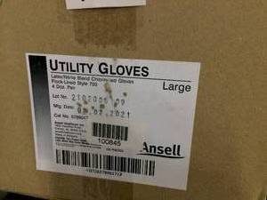 lot 17 image: 1 CASE NEW IN BOX Ansell&nbspGloves Utility Ansell NitrileLatex Diamond Embossed Sure Grip Surface & Soft Cotton Flock Lining 13 inch Large Size Blue Disposable 12PrBg, 4 BGCASE