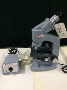 lot 47 image: American Optical AO Spencer Fifty Stereo Power Inspection Binocular Microscope With Transformer & 4 Objectives - Great Working Condition