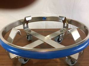lot 55 image: MSRP $400 Polar Ware Stainless Steel Kick Bucket with Pedigo Bumper Guard Base Mobile Swivel Casters - Excellent Condition
