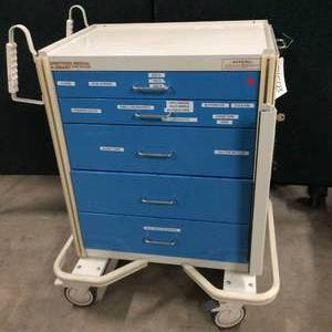 lot 29 image: MSRP $1800 ARMSTRONG HEAVY DUTY A-SMART MEDICAL SUPPLY MEDICATION&nbspRED CRASH CART WITH 5 DRAWERS - BUILT TO LAST A LIFETIME -  GREAT CONDITION 