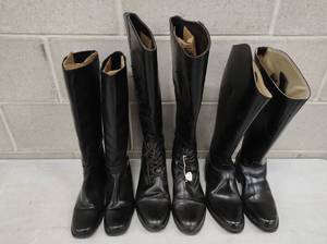 Three Pairs of Womens Black Leather Boots Including Horse Riding Boots