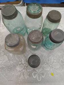 Collection Of 7 Old Mason Jars