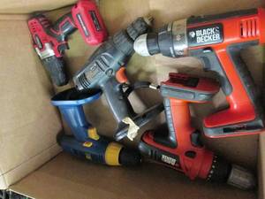 lot 150 image: box of cordless drills no batteries...