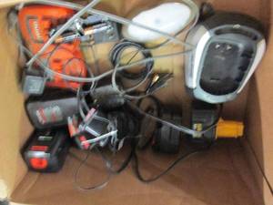 lot 153 image: box of cordless drill chargers and ...