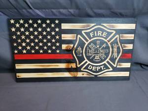 Fire Department Wood Burned CNC American Flag